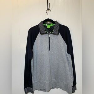 Boss Men's Quarter Zip Sweater in Gray and Black Medium